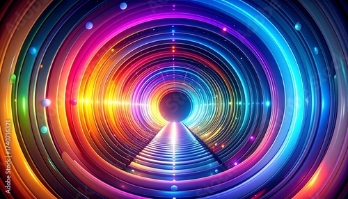 Fototapeta Naklejka Na Ścianę i Meble -  Abstract Tunnel of Colorful Light and Geometric Shapes with a Futuristic Feel