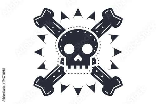 Simple Cartoon Skull and Crossbones with Triangle Decoration on White Background