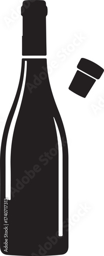 Elegant wine bottle silhouette with cork, perfect for sophisticated events and celebrations, or your restaurant's wine list design