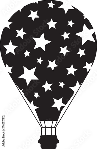 Whimsical hot air balloon soaring high with a delightful starry pattern perfect for children's designs and joyful celebrations