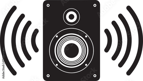 Powerful speaker blasting music with sound waves, perfect for audio advertising or creating a vibrant party atmosphere design element
