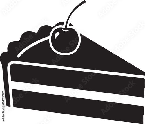 Delicious slice of cake with cherry on top, perfect for sweet treats and dessert menus, a simple vector element for your designs