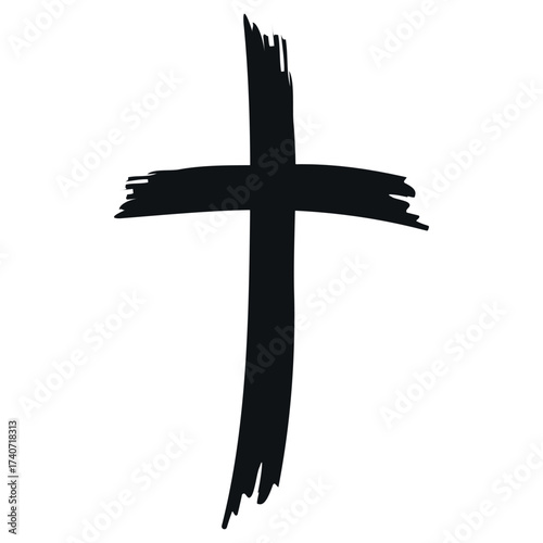Brushstroke black cross symbol for faith, spirituality, and design art