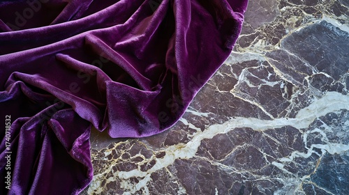 Luxury purple velvet fabric on a marble background texture, modern elegant and rich look