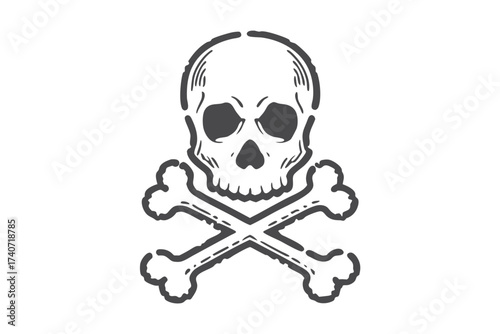 Skull and Crossbones Symbol Icon, Pirate Sign on White Background