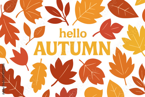 Hello Autumn Greeting with Colorful Fall Leaves	
