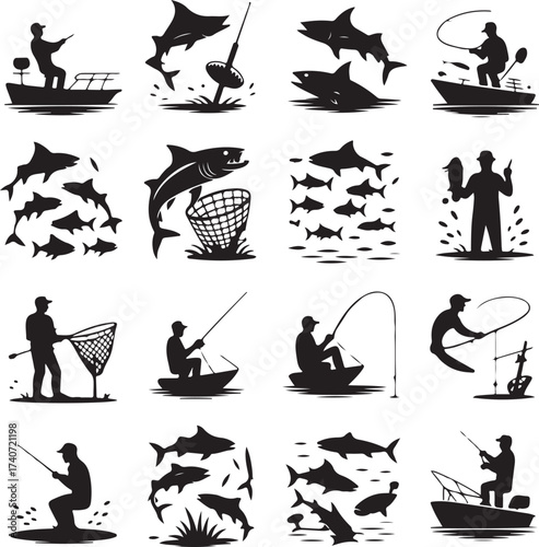 “Ultimate Fish Hunting Silhouette Bundle – 16 Unique Fishing Designs for Anglers & Outdoor Adventure”
