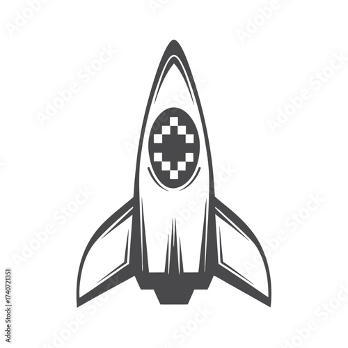 Space Rocket Design with Square Pattern on White Background