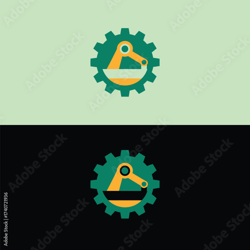 A captivating emblem featuring a gear adorned with a robotic arm, symbolizing precision and innovation, set against a contrasting backdrop, evoking a sense of technological advancement and industrial 