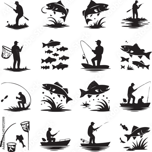 “Ultimate Fish Hunting Silhouette Bundle – 16 Unique Fishing Designs for Anglers & Outdoor Adventure”
