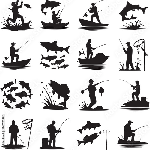 “Ultimate Fish Hunting Silhouette Bundle – 16 Unique Fishing Designs for Anglers & Outdoor Adventure”