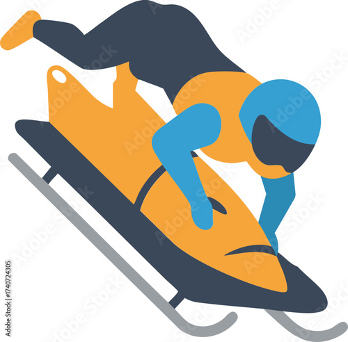 Luge Competitor on Ice Track
