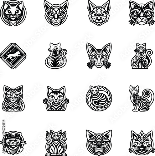 Solid style icon representing a cat symbol