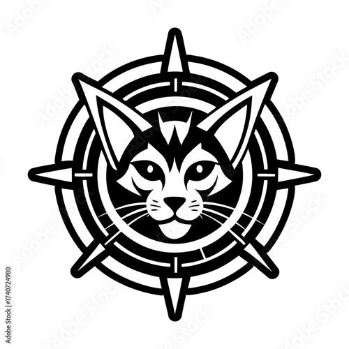 A glyph style icon depicting feline logo