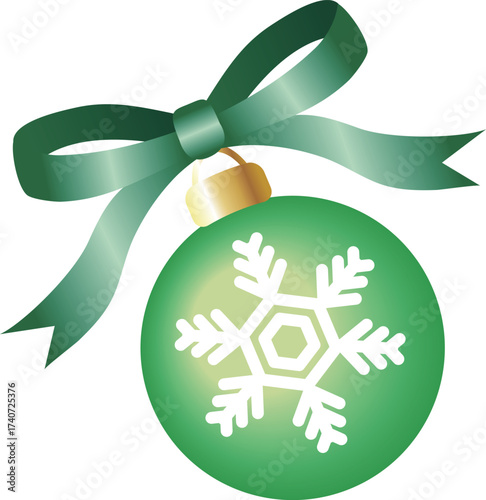 【クリスマスオーナメント】雪の結晶とリボンのボール　クリスマスデコレーション素材