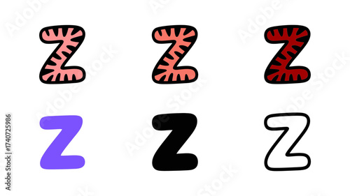 Vector art of set of letter z icons representing sleep
