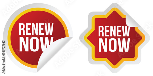 Renew Now Sticker Vector Template Collection – Editable Labels and Web Elements