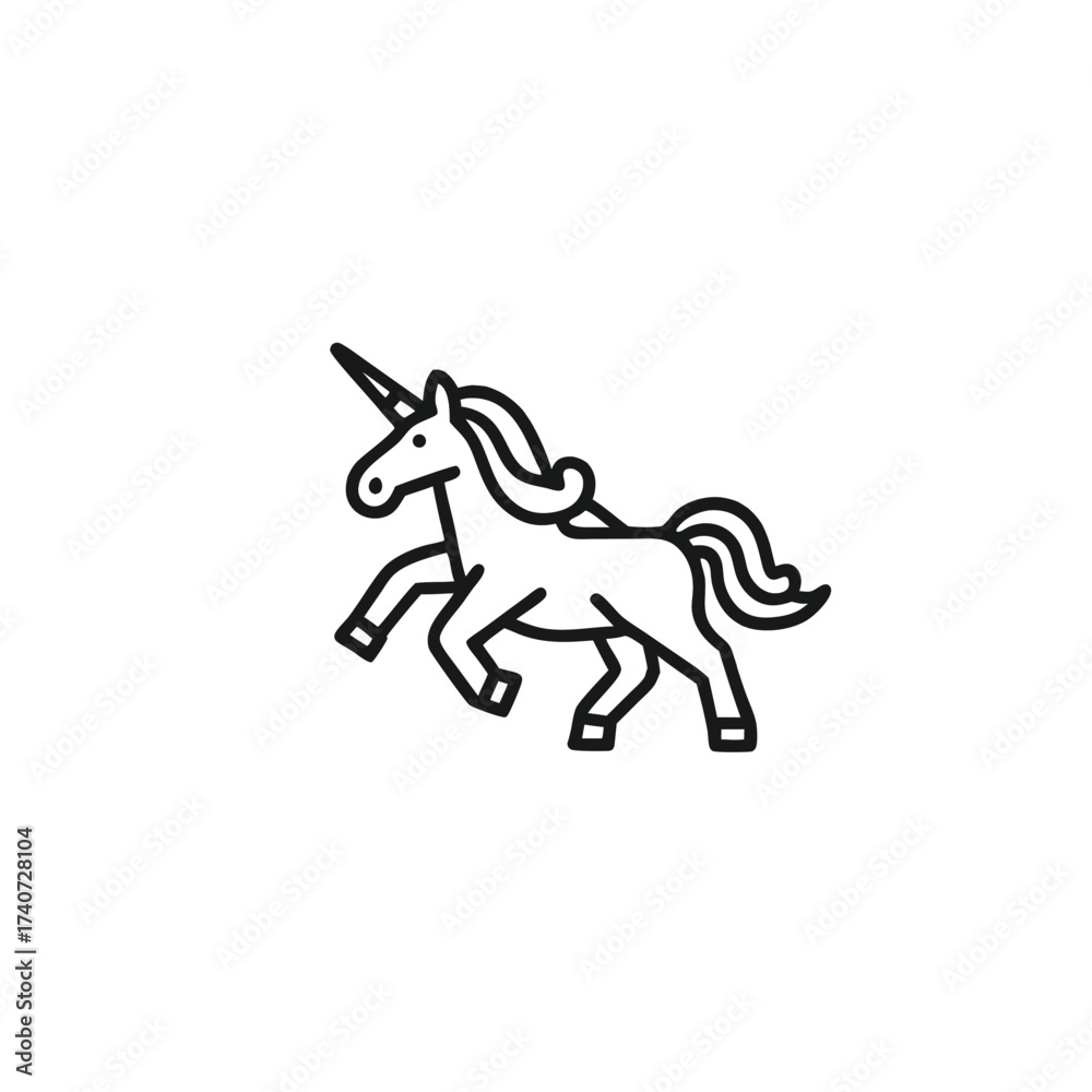 Fototapeta premium Unicorn Line Art Icon Outline Style Design on White Background