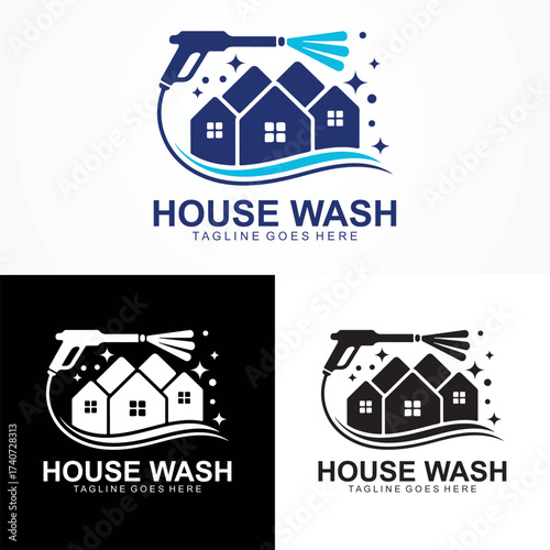 House Wash Logo Design | Pressure Cleaning Service Icon | Home Exterior Power Wash Branding