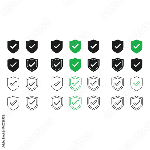 Shield Icons Grid Security Verification Protection Vector Graphic