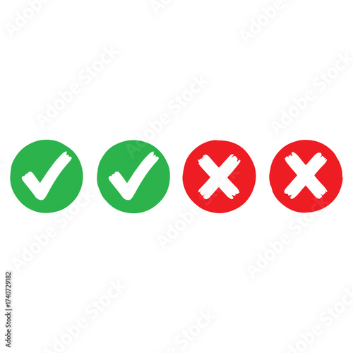 Green Checkmark and Red X Mark Icon Vector Set