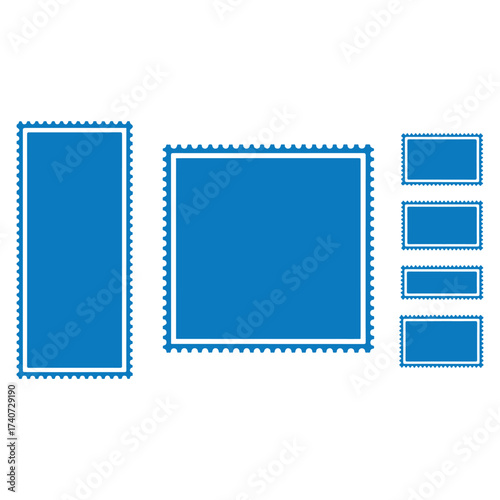Blue Postage Stamp Vector Frames Blank Design Template