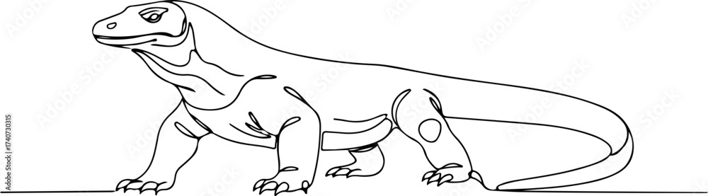 Obraz premium Continuous One Line Drawing of Komodo Dragon Vector Illustration