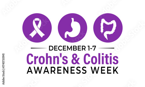 Crohn's and Colitis Awareness Week , Dec 1–7 raises IBD awareness, supports patients, and promotes better treatment and care. Banner poster, social media and background design template. Vector. Eps 10