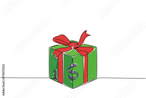Single one line drawing paper dollar bills made into cubes and tied into ribbons. Charity in a unique way. Donation. Donate a Wages of Day To Charity Day. Continuous line design graphic illustration