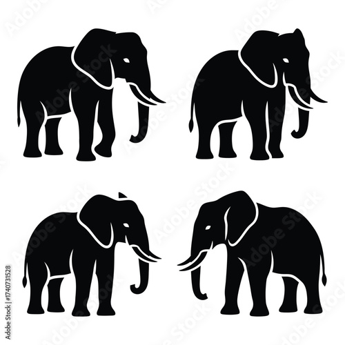 Four silhouette elephants iconic african wildlife majestic gentle giants mammals safari zoo animal silhouette