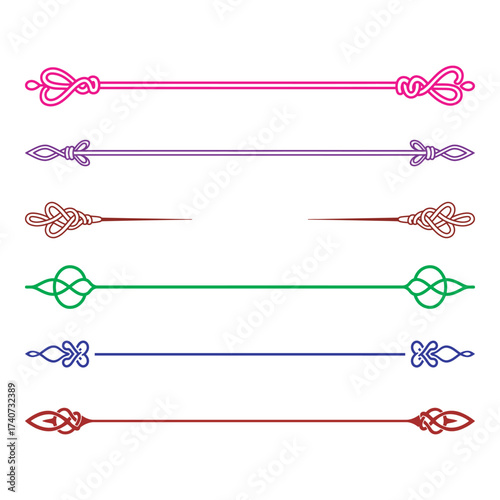 Set of Decorative Vector Dividers in Various Colors and Styles - Ornamental Horizontal Rules and Flourishes for Graphic Design, Book Layouts, and Invitations.
