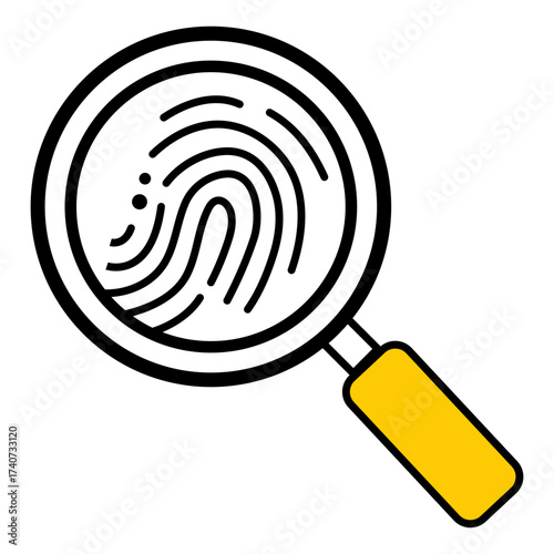 Magnifying glass with fingerprint illustration, simple vector drawing of investigation and forensic search, minimal hand drawn concept of detective and crime analysis icon