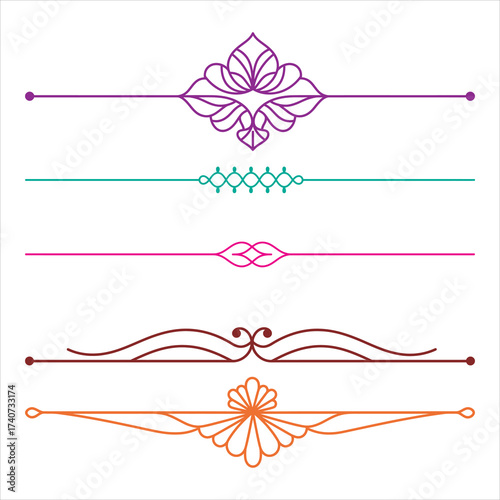 Collection of colorful ornamental line dividers and vector flourishes, perfect for elegant document, book, or invitation design.