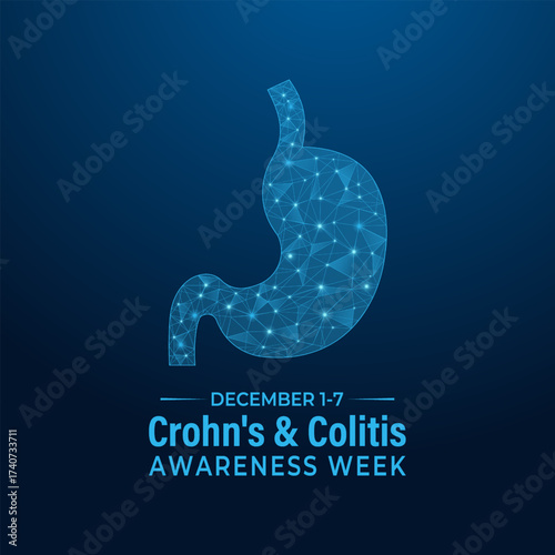 Crohn's and Colitis Awareness Week , Dec 1–7 raises IBD awareness, supports patients, and promotes better treatment and care. Banner poster, social media and background . Designed in a low poly style.