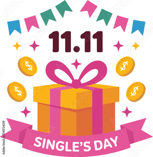 Colorful festive illustration of a gift box for singles day shopping