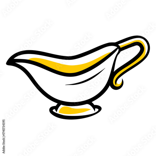 Gravy boat with yellow details in simple line art style  