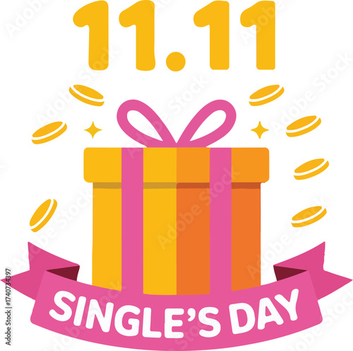 Celebratory gift and confetti design for single s day shopping event
