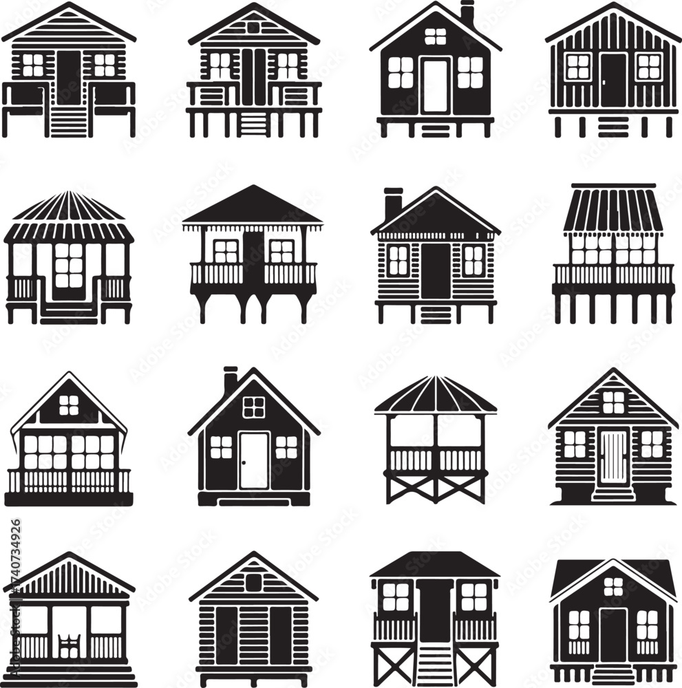 Fototapeta premium “Modern & Classic House Silhouette Bundle – 16 Unique Home Designs for Print, SVG, and Digital Cutting”