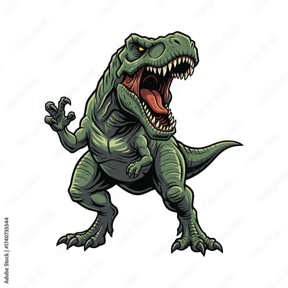 Fototapeta premium Fierce Roaring Green Tyrannosaurus Rex Illustration