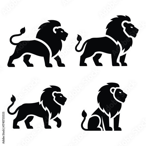 Majestic lion silhouettes four poses majestic powerful king animal symbolism pride strength dominance silhouette