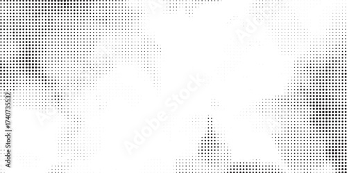 Monochrome halftone pattern artwork with circular dots forming abstract textures. Ideal for modern backgrounds, graphic design, and creative art projects.