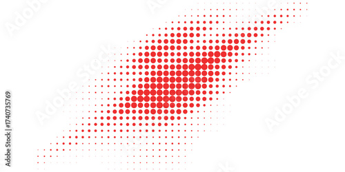 Vibrant red halftone dot pattern forming a diagonal gradient on a white background. Modern abstract texture for digital art, graphic design, and creative projects.