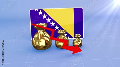 Bosnia and Herzegovina Reserves Decline with Red Arrow Economic Crisis Data Graph Infographic