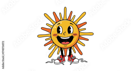 Cheerful sun cartoon character with a big smile radiates positivity and energy for summertime