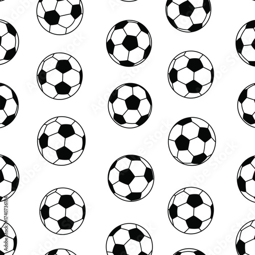 Hand drawn soccer balls pattern repeating seamless texture sports game football field championship celebration isolated on transparent background