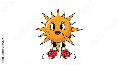 Playful sun character with retro styling, a vibrant illustration evoking summer and joy in a