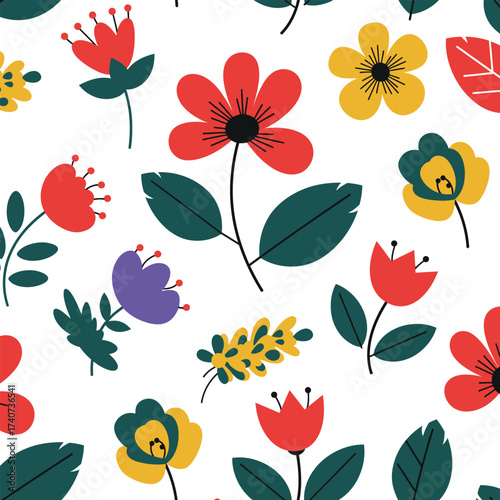 Vibrant hand-drawn floral pattern seamless repeating background digital artwork isolated on transparent background