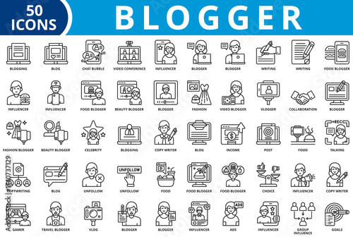 Blogger icon set collection vector illustration
