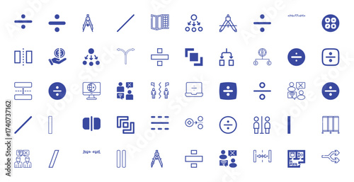 Collection of Blue Icons: Math, Business, and Technology Symbols