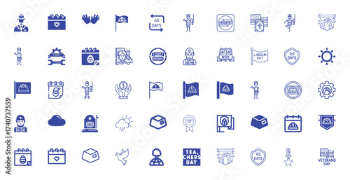 Collection of Blue Icons Representing Holidays, Professions, and Concepts